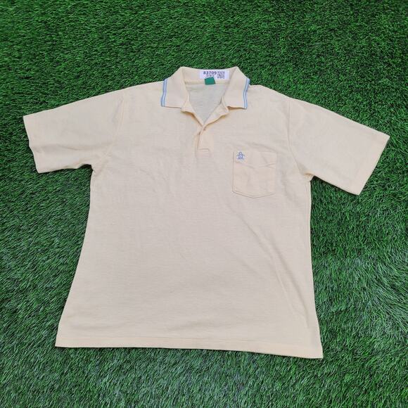Vintage 90s Penguin Polo Shirt Medium 20x25 Yellow Preppy - Picture 1 of 10